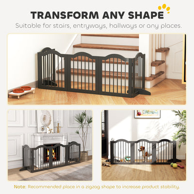 PawHut Wooden Foldable Dog Gate Panel Pet Fence Freestanding Safety Barrier for the House, Doorway, Stairs (Black)