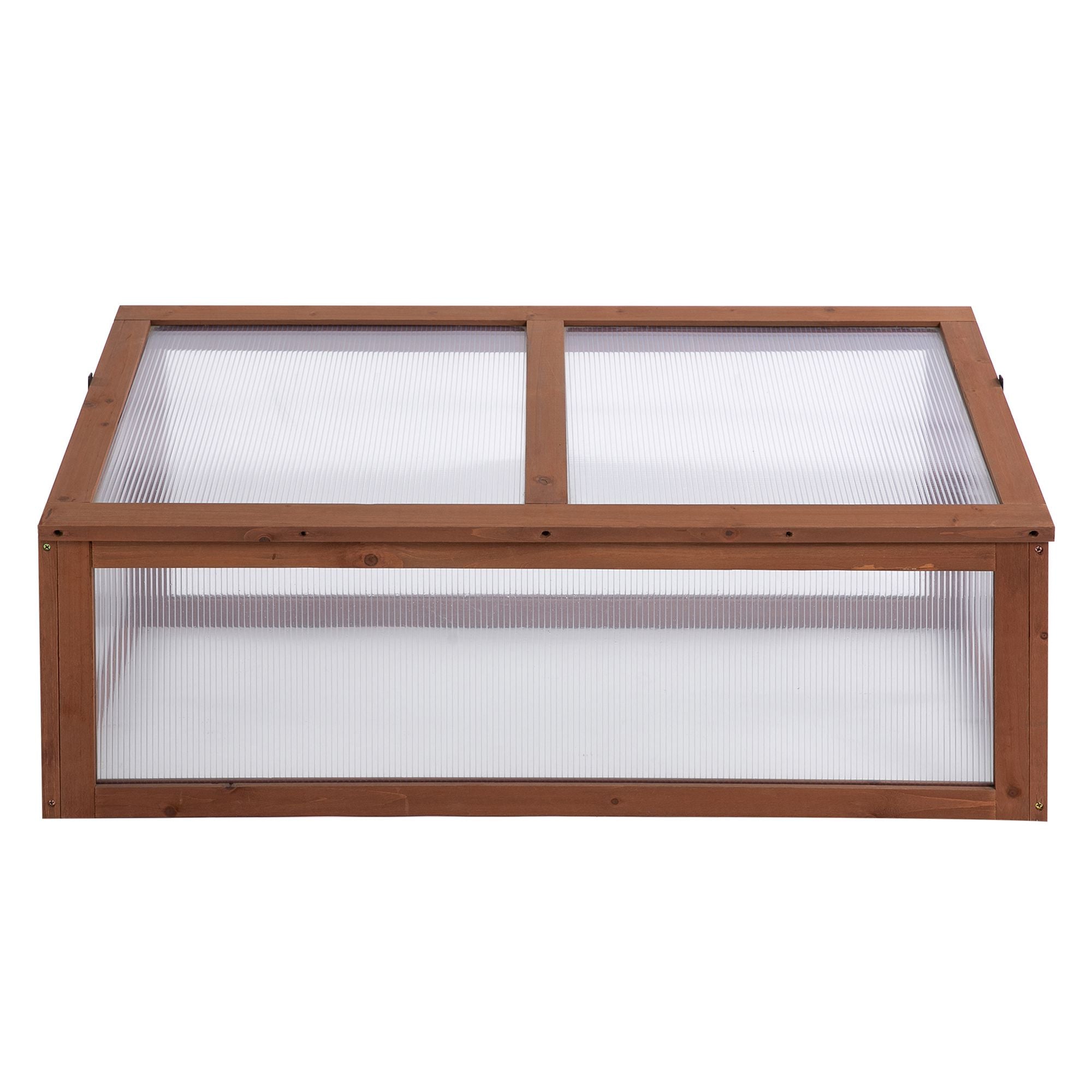 Outsunny Wooden Cold Frame, Small Polycarbonate Greenhouse for Plants with Openable & Tilted Top Cover, Brown, 100 x 65 x 40cm 