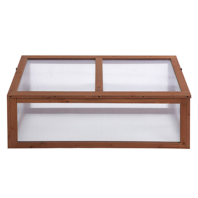 Outsunny Wooden Cold Frame, Small Polycarbonate Greenhouse for Plants with Openable & Tilted Top Cover, Brown, 100 x 65 x 40cm 
