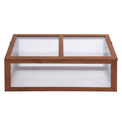 Outsunny Wooden Cold Frame, Small Polycarbonate Greenhouse for Plants with Openable & Tilted Top Cover, Brown, 100 x 65 x 40cm 