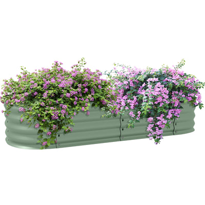 Outsunny Galvanised Raised Garden Bed, Metal Planter Box with Safety Edging, for Flowers, Herbs, Succulents, Green 