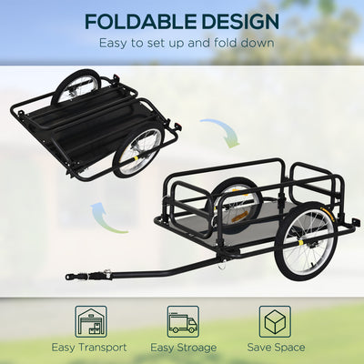 HOMCOM Bike Cargo Trailer in Steel Frame Extra Bicycle Storage Carrier with Hitch-Black 