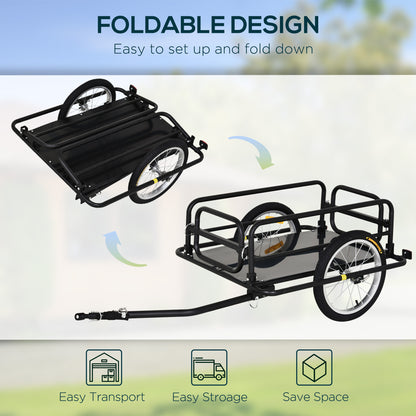 HOMCOM Bike Cargo Trailer in Steel Frame Extra Bicycle Storage Carrier with Hitch-Black 