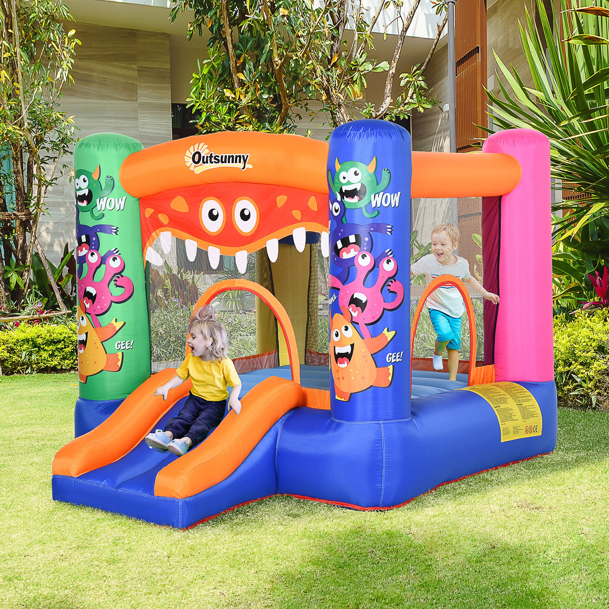 Outsunny Bouncy Castle Inflatable Basket Trampoline Slide Monster Design 180 x 250 x 175 (CM) 