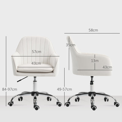 HOMCOM Velvet-Feel Office Chair with Adjustable Height and Wheels - Cream White 
