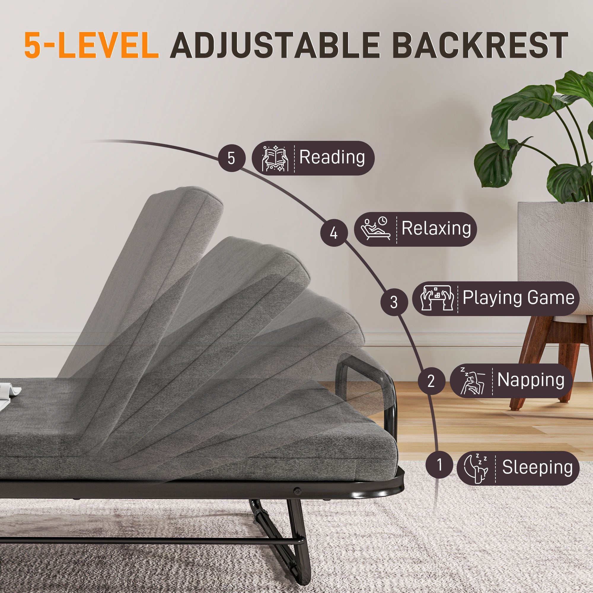 HOMCOM Single Temporary Folding Bed - Grey