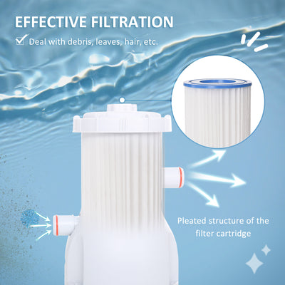 Outsunny Cartridge Filter Pump for 13'-15' Above Ground Pools, 800GPH (3028 LPH) Swimming Pool Filter Pump with Hose and Hose Clamps, White 