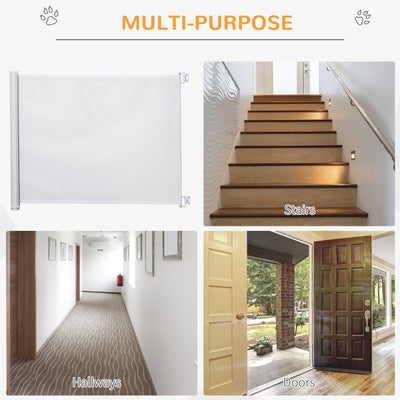 PawHut Retractable Stair Gate,  Dog Pet Barrier, for Doorway, Staircase, Hallway - White 