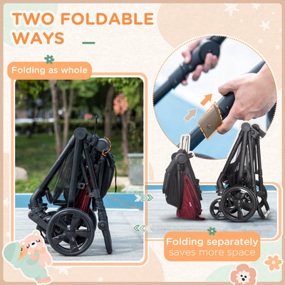 HOMCOM Foldable Baby Stoller, with Reclining Backrest, Adjustable Canopy, for Ages 0-36 Months - Red 