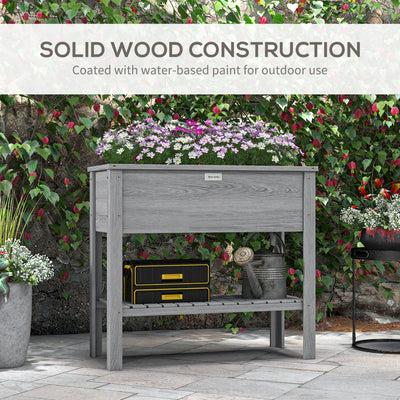 Outsunny Wooden Raised Garden Bed, Elevated Planter Box with Storage Shelf and Drainage Holes, Raised Planter with Legs, Grey 