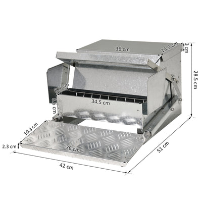 PawHut 11.5KG Automatic Chicken Poultry Feeder Rat Proof Treadle Self Opening with Galvanized Steel and Aluminium 