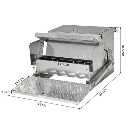 PawHut 11.5KG Automatic Chicken Poultry Feeder Rat Proof Treadle Self Opening with Galvanized Steel and Aluminium 