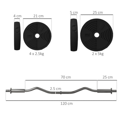 SPORTNOW 25kg Barbell Set, Adjustable Weights with Curl bar and Non-Slip Handle, for Women and Men Weight Lifting Training 