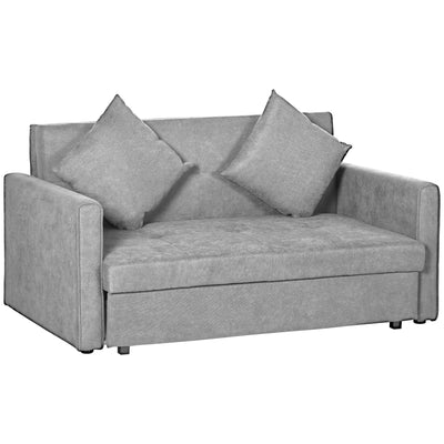 HOMCOM 2 Seater Sofa Bed, Convertible Bed Settee, Modern Fabric Loveseat Sofa Couch with 2 Cushions, Hidden Storage for Living Room, Guest Room, Light Grey 