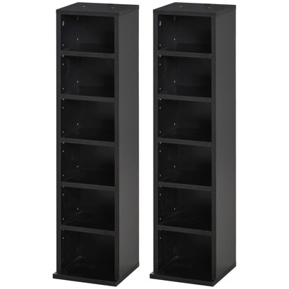 HOMCOM 204 CD Media Display Shelf Unit Set of 2 Blu-Ray Tower Rack w/ Adjustable Shelves Bookcase Storage Organiser, Black 