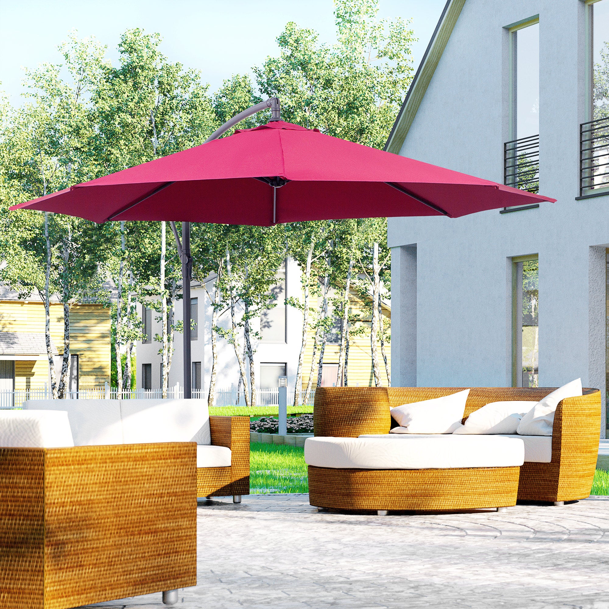 Outsunny 3m Water Resistant Terylene Hanging Parasol Wine Red 