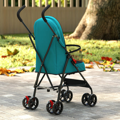 PawHut Dog Stroller, Foldable Cat Dog Pram for Miniature Breeds, Pet Stroller with Brake, Mesh Windows, Dark Green 