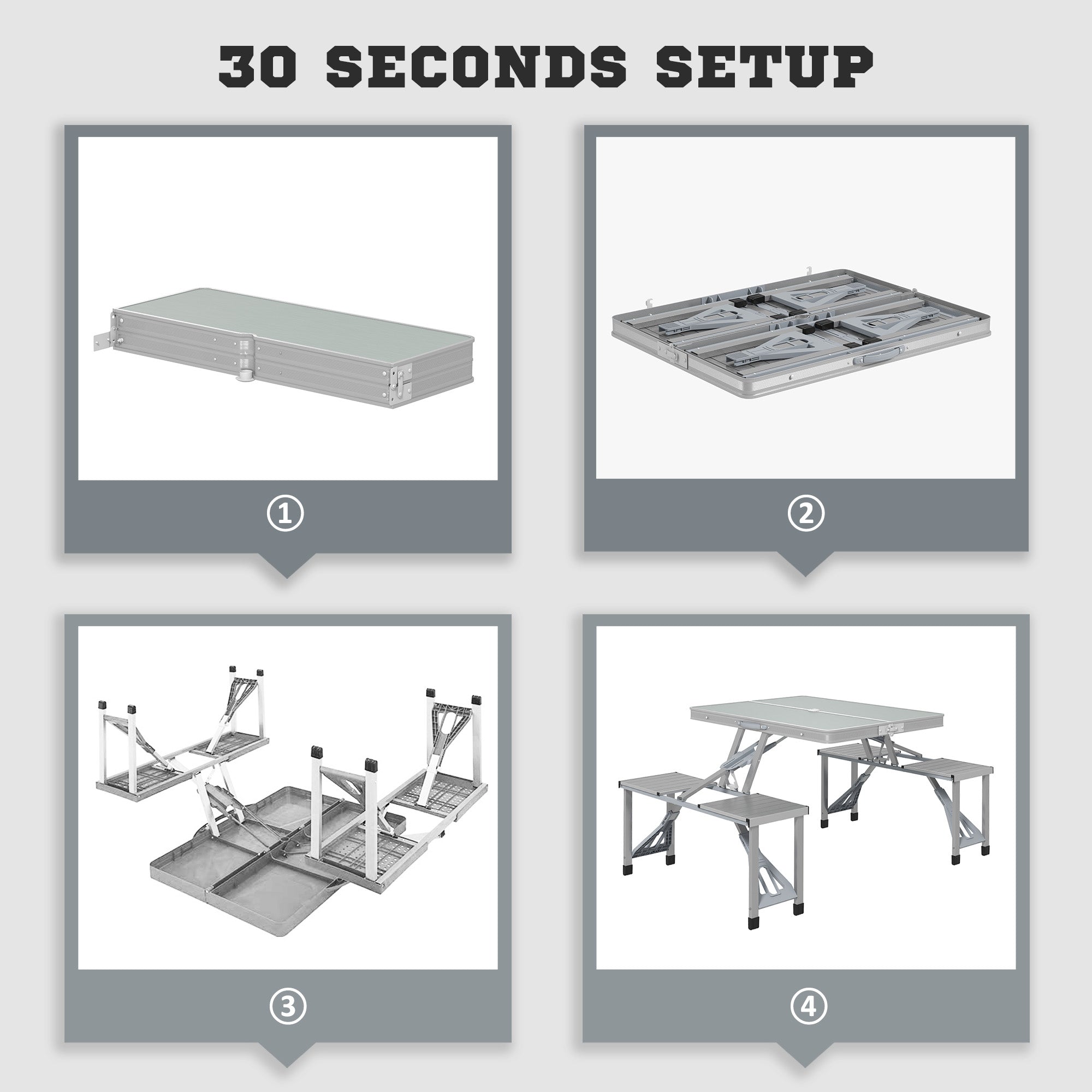 Outsunny Folding Picnic Table with 4 Seats and Umbrella Hole - Grey 