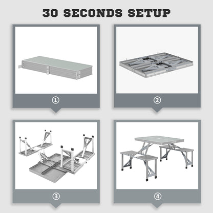 Outsunny Folding Picnic Table with 4 Seats and Umbrella Hole - Grey 