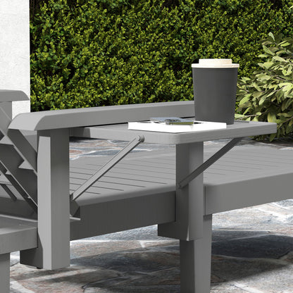 Outsunny Set of 2 Resin Reclining Sun Loungers for Garden, 5 Positions Adjustable Outdoor Chaise Lounge Chairs with Wood Texture Surface, Armrests, Foldable Side Table for Garden, Beach, Dark Grey 