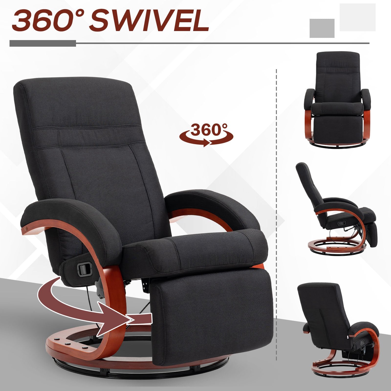 HOMCOM 135° Manual Reclining Swivel Chair, with Footrest - Black