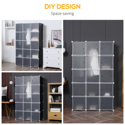 HOMCOM Portable Wardrobe for Bedroom, 15 Cube Closet with Hanging Rail, Modular Storage Cabinet, Plastic Armoire for Space Saving, White and Black 