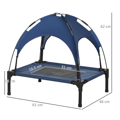 PawHut Raised Dog Bed Waterproof Elevated Pet Cot with Breathable Mesh UV Protection Canopy Blue, for Small Dogs, 61 x 46 x 62cm 