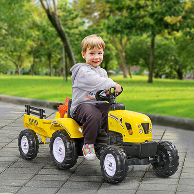 HOMCOM Pedal Go Kart, Kids Ride on Tractor with Back Trailer, Shovel & Rake, Horn, Four Wheels Tractor Toy for Child Toddler 
