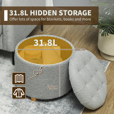 HOMCOM 31.8L Teddy Fleece Storage Ottoman - Grey 