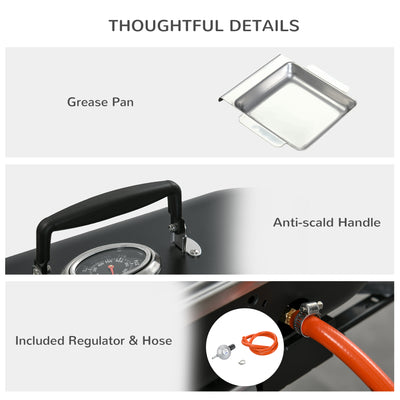 Outsunny Foldable Gas BBQ Grill 2 Burner Table Top Barbecue with Lid Piezo Ignition Thermometer for Camping Picnic Cooking, Aluminium Alloy 