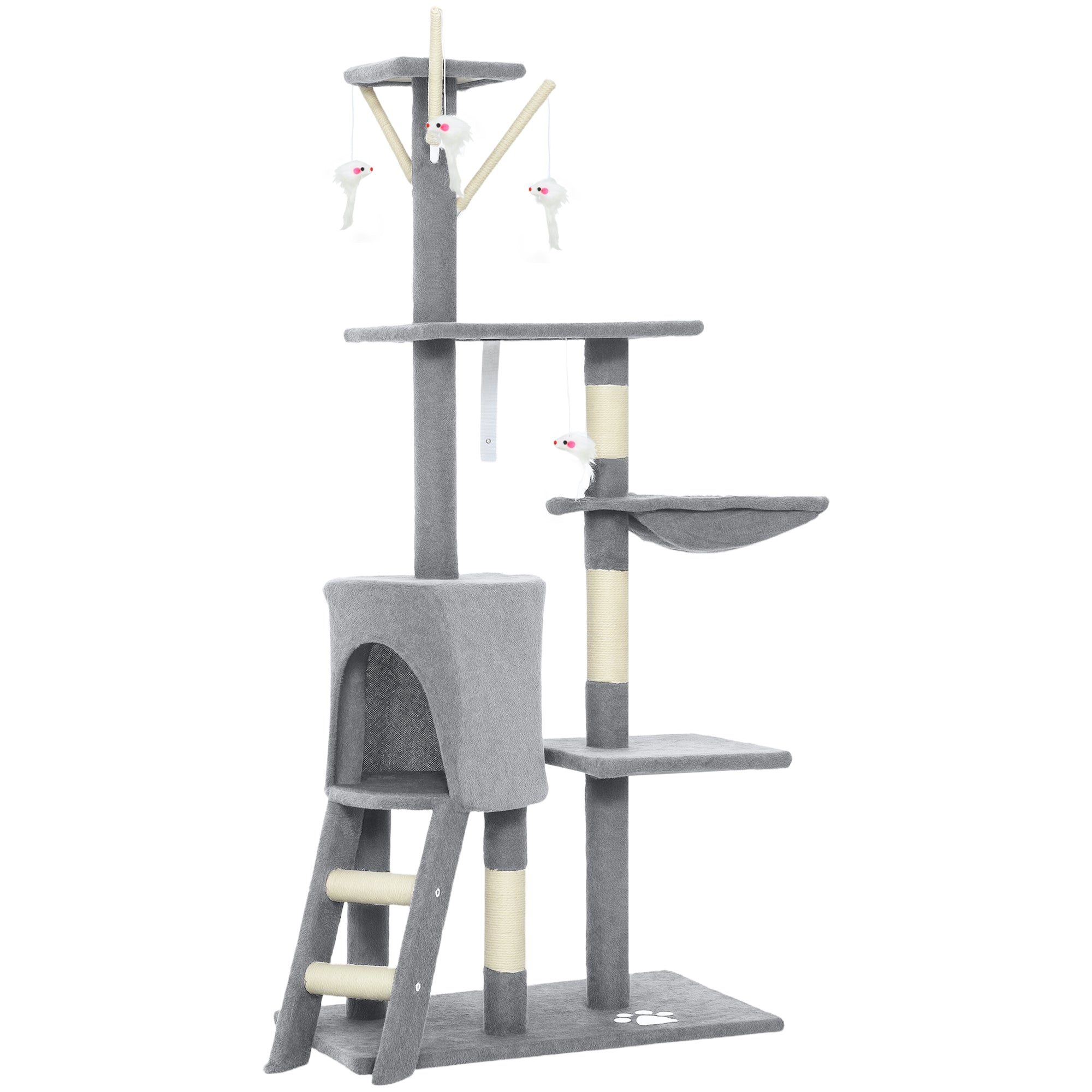 PawHut Multi-Level Cat Tower, 134cm Cat Tree with Condo and Sisal Scratching Posts for Indoor Kittens, Grey 