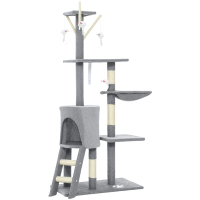 PawHut Multi-Level Cat Tower, 134cm Cat Tree with Condo and Sisal Scratching Posts for Indoor Kittens, Grey 