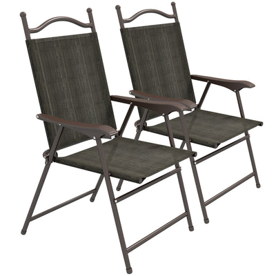 Outsunny Set of Two Folding Garden Chairs, with Fabric Mesh Seats - Dark Brown 
