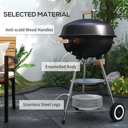 Outsunny Portable Round Kettle Charcoal Grill BBQ Smoker with Lid Outdoor Heat Control Party Patio Barbecue Garden 