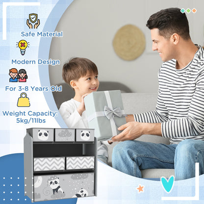 ZONEKIZ Kids Storage Unit, Toy Storage Organiser, with Six Fabric Bins, for Bedrooms, Playrooms, Nurseries - Grey 