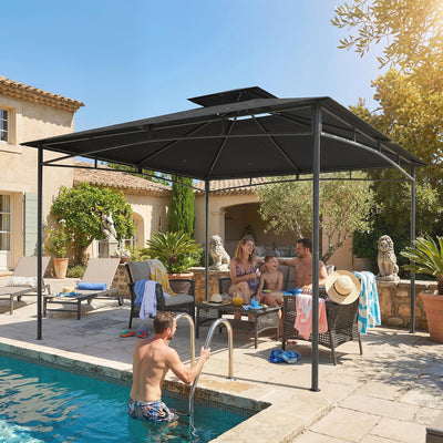 Outsunny 3 x 3 m Gazebo, Garden Gazebo with 2-Tier Roof, Metal Frame, Dark Grey 