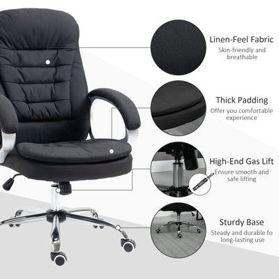 Vinsetto Executive Office Chair Task Chair for Home with Arm, Swivel Wheels, Linen Fabric, Black 