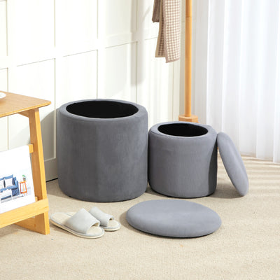 HOMCOM Set of Two Corduroy Storage Ottomans - Grey 