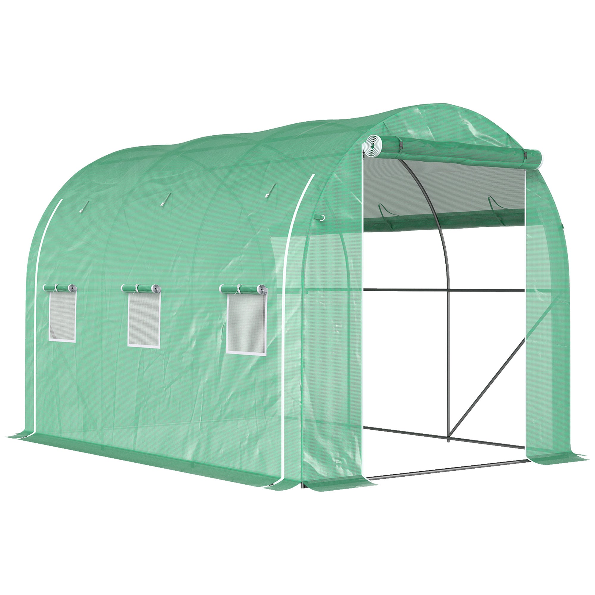 Outsunny 296 x 196cm Steel Frame Polytunnel Greenhouse - Green 