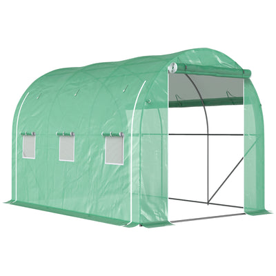 Outsunny 296 x 196cm Steel Frame Polytunnel Greenhouse - Green 