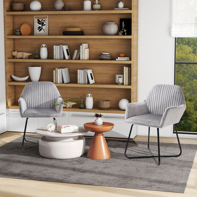 HOMCOM Velvet-Feel Plisse Back Accent Chair - Grey 