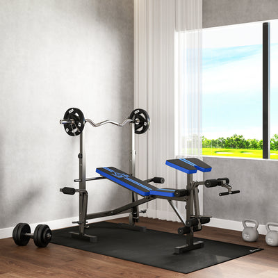 HOMCOM Adjustable Weight Bench with Leg Developer Barbell Rack for Weight Lifting and Strength Training Multifunctional Workout Station for Home Gym Fitness, Blue 