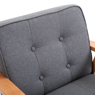 HOMCOM Armchair, Linen Fabric Accent Chair, Occasional Chair with Beech Wood Frame for Living Room, Reception, Bedroom, Balcony, Set of 2, Grey and Natural 