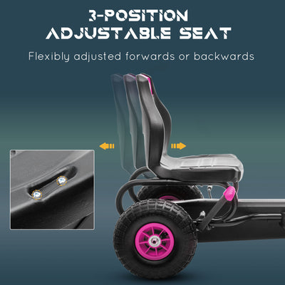 HOMCOM Kids Pedal Go Kart, with Adjustable Seat, Inflatable Tyres - Pink 