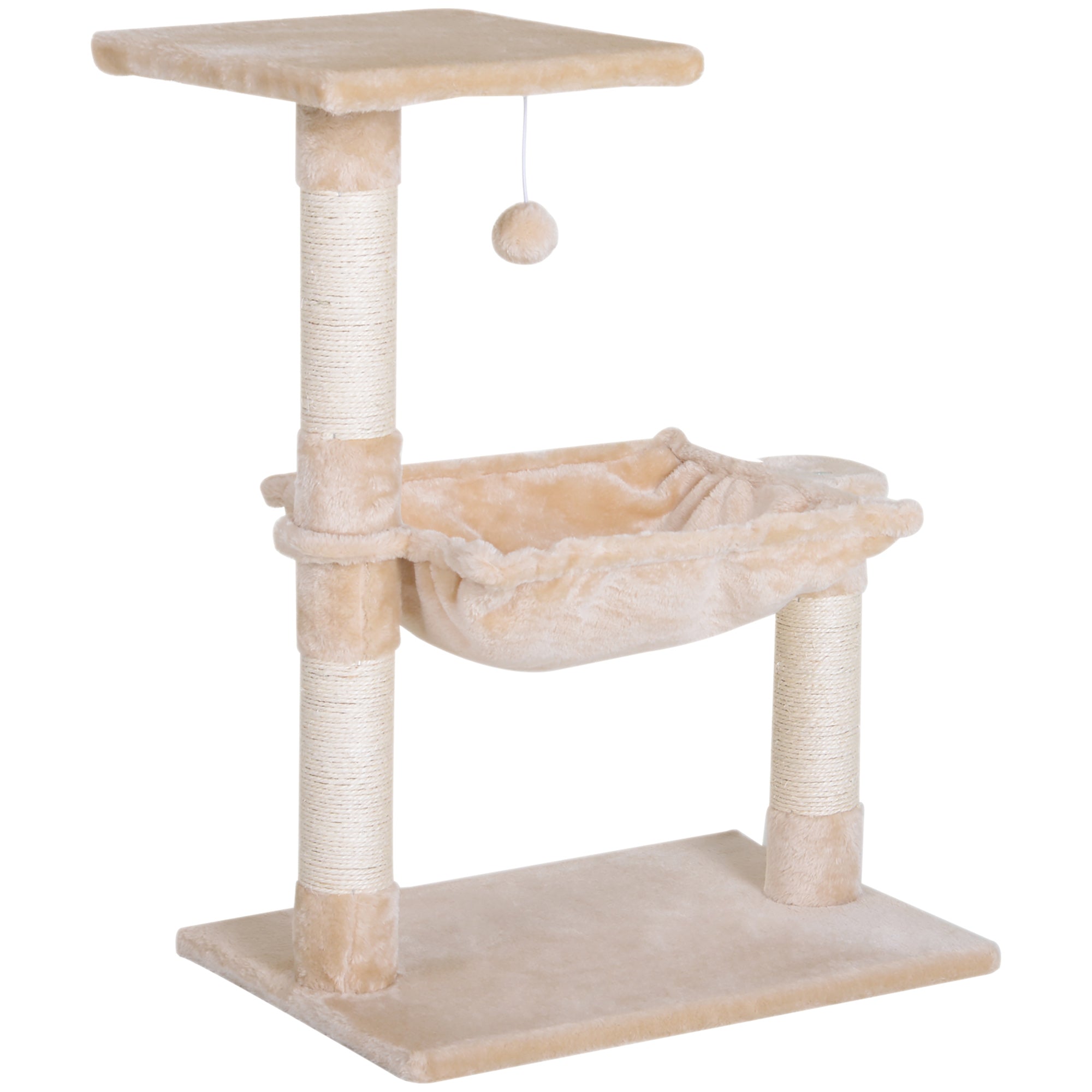 PawHut Cat Scratch Post with Bed Cat Tree for Indoor Cats Sisal Scratching Posts Hammock Kitty Activity Centre Beige 