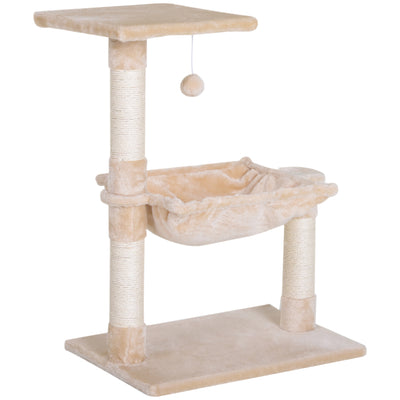 PawHut Cat Scratch Post with Bed Cat Tree for Indoor Cats Sisal Scratching Posts Hammock Kitty Activity Centre Beige 