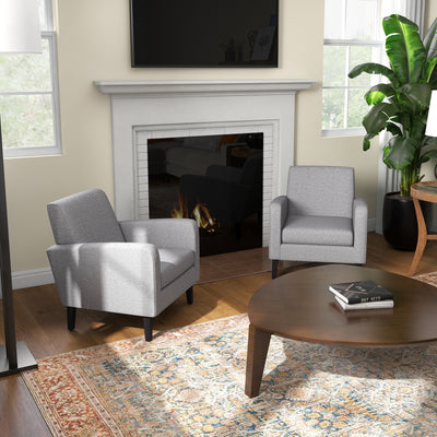 HOMCOM 2 Pieces Modern Armchairs with Rubber Wood Legs, Upholstered Accent Chairs, Single Sofa for Living Room, Bedroom, Light Grey 