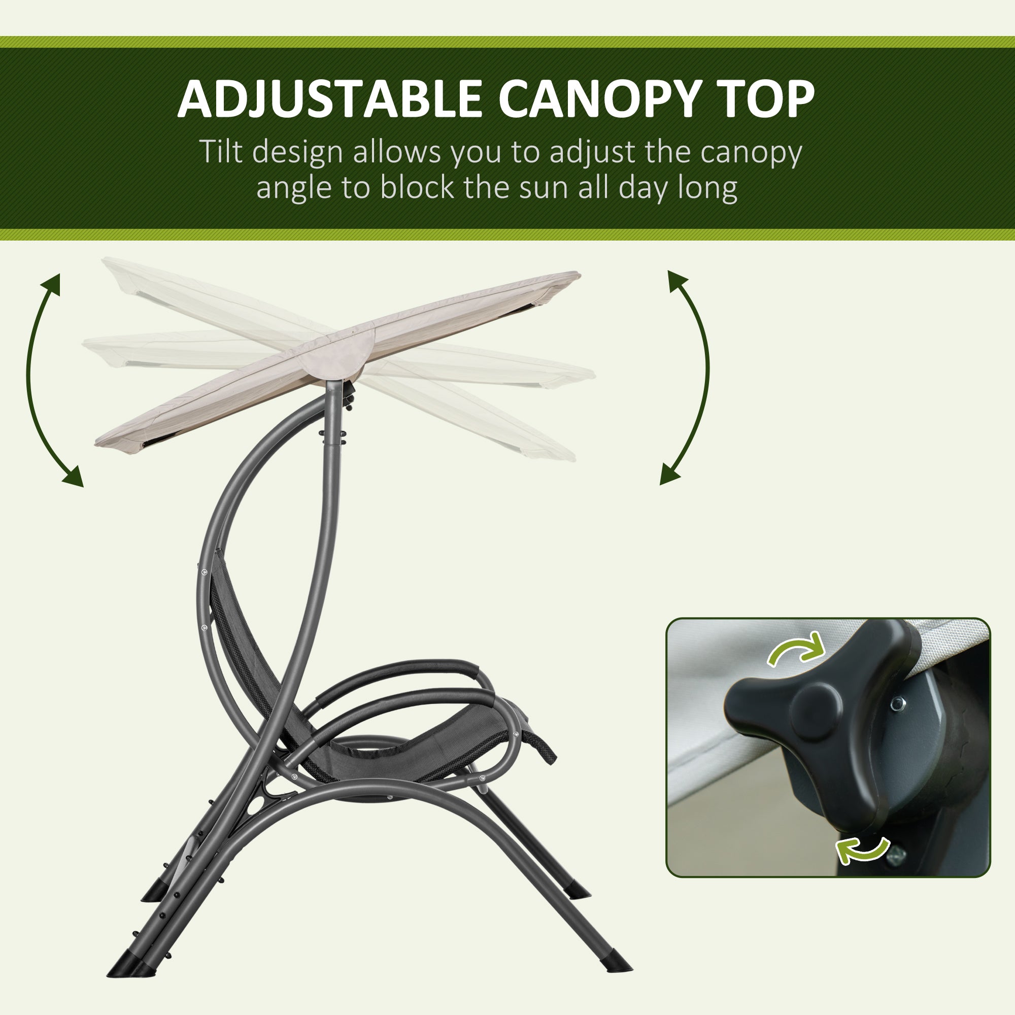 Outsunny 2 Seater Garden Swing Seat Double Bed Swing Chair Outdoor Hammock Bench w/ Adjustable Tilting Canopy, Texteline Seats and Steel Frame, Beige 