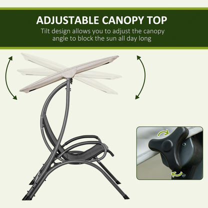 Outsunny 2 Seater Garden Swing Seat Double Bed Swing Chair Outdoor Hammock Bench w/ Adjustable Tilting Canopy, Texteline Seats and Steel Frame, Beige 