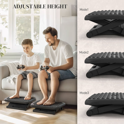 HOMCOM Footrest Adjustable Height & Angle Tilting Platform Home Office Foot Rest Black 